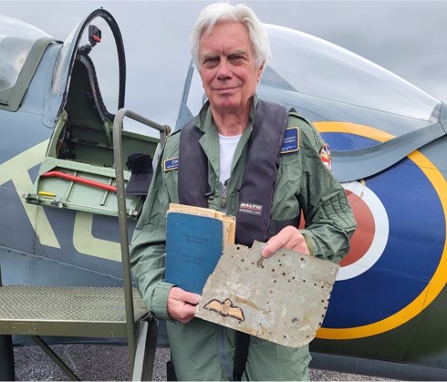 Robert Vose after his flight in a Spitfire with his father's RAF wings