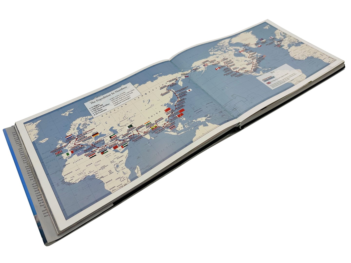open book showing the expedition in numbers via an illustration.