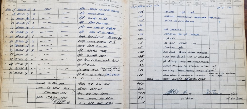 spitfire pilot logbook