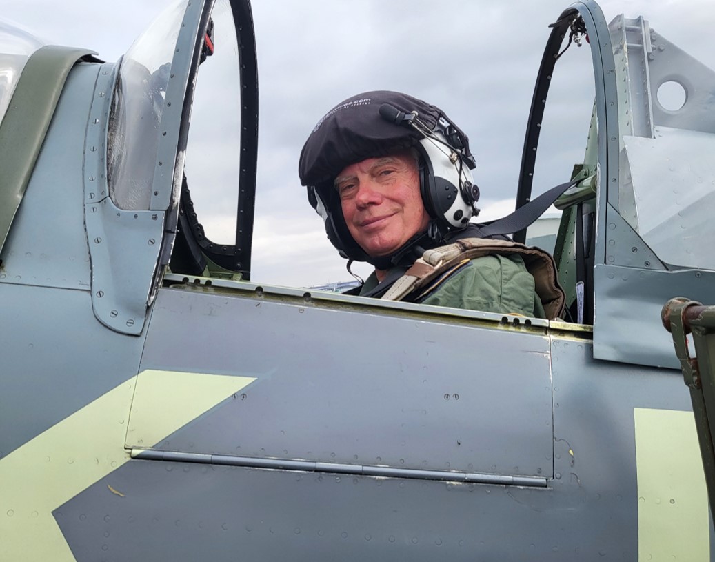 Robert Vose in two seat spitfire G-ILDA at Solent Airport