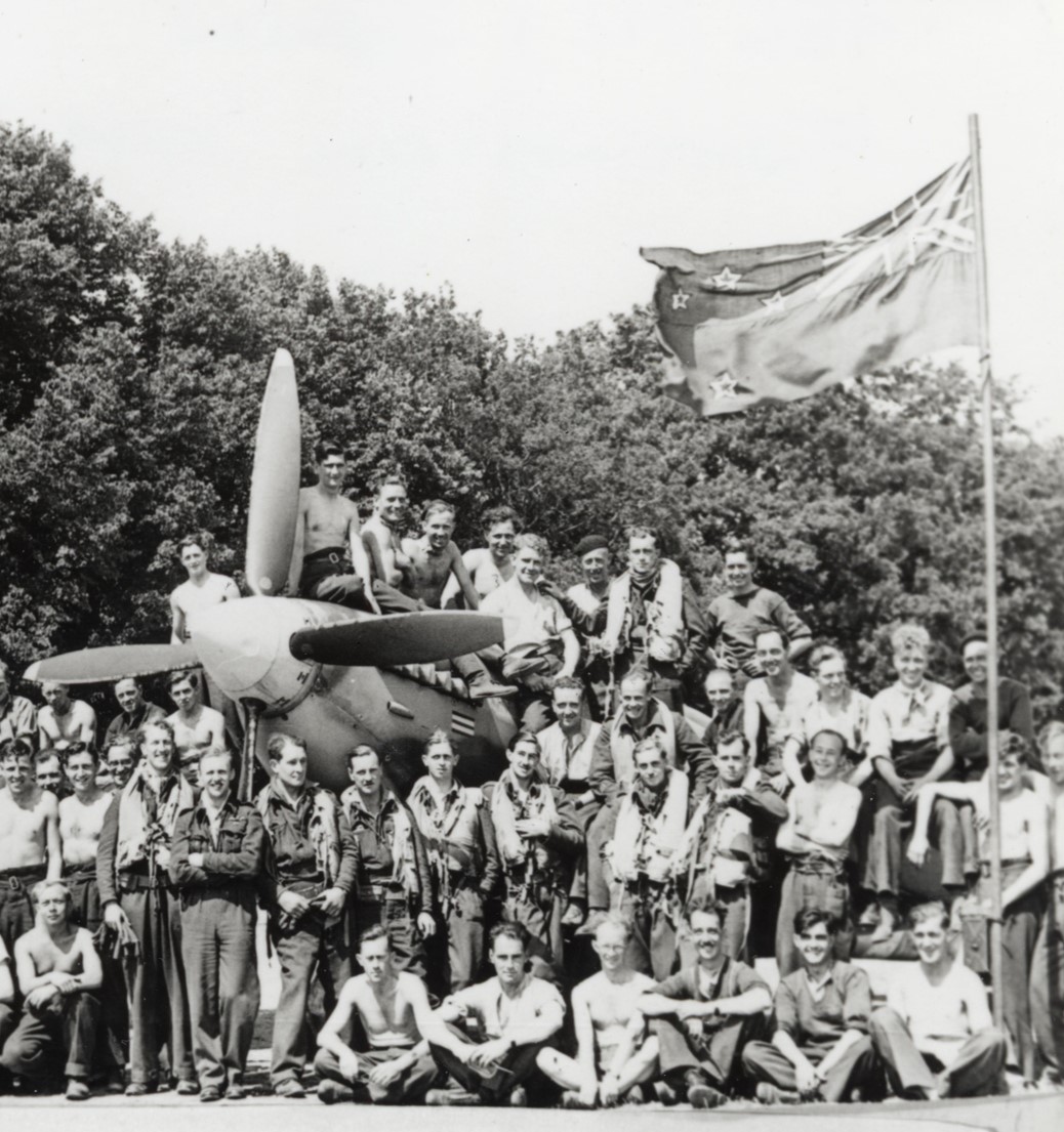 Team picture of Spitfire pilots at Goodwood Aerodrome